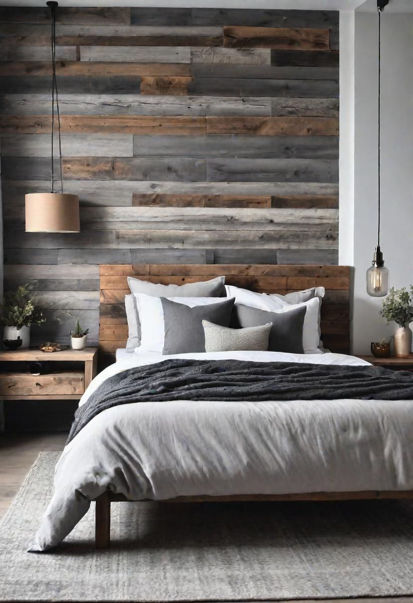 47 Stunning Grey Bedroom Ideas For An Elegant Bedroom Design 16 14. Rustic Grey Bedroom Feature Wall-0