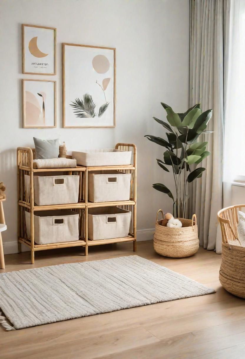 37 Sleek Minimalist Nursery Ideas: Modern, Serene Designs 39 34. Bamboo Storage for Minimalist Nursery-0