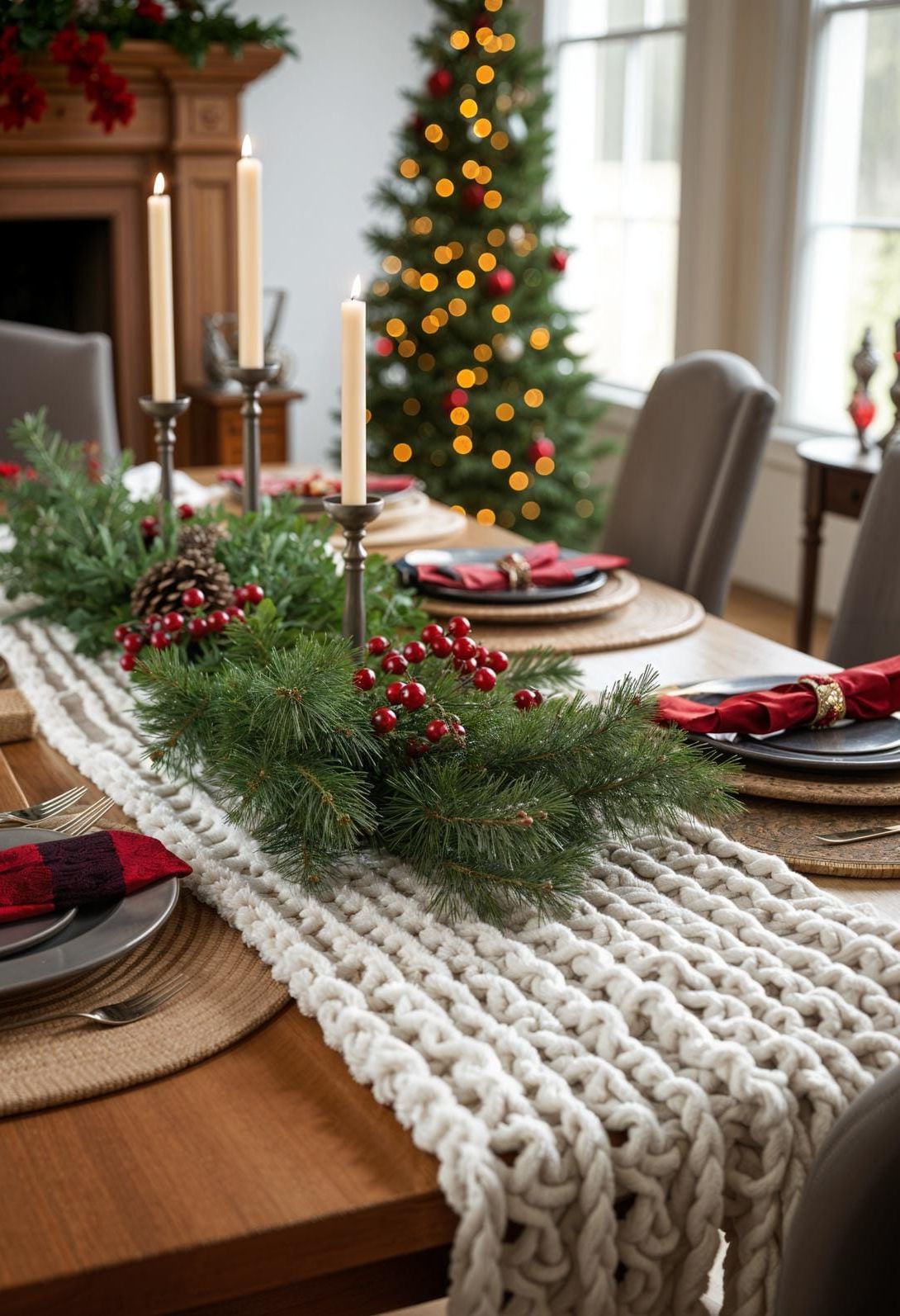11. Warm and Welcoming Farmhouse Christmas Table with Chunky Knit Accents-1