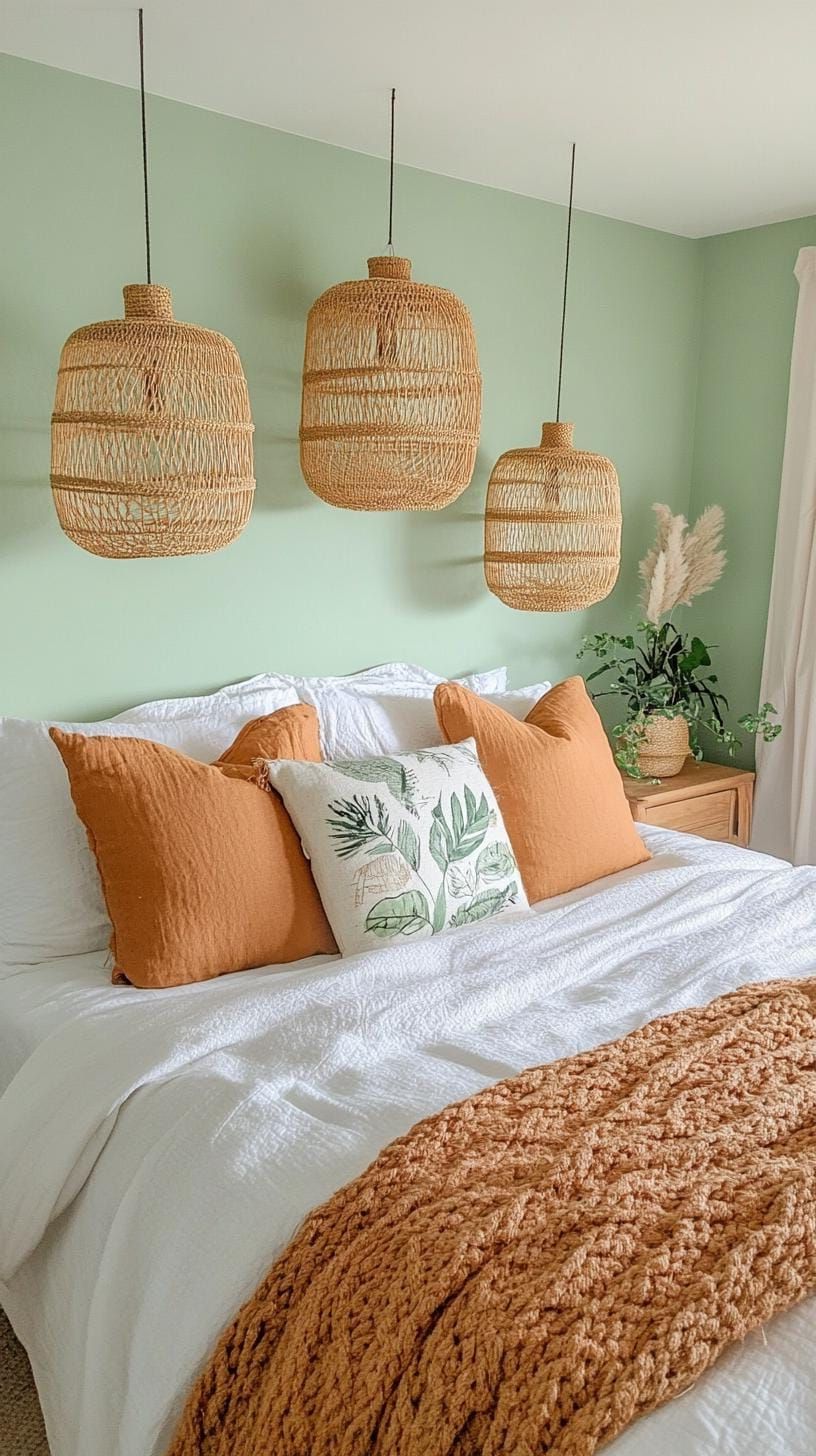 6. Earthy Elegance: Mix sage walls with terracotta pottery accents and woven straw lighting fixtures-2