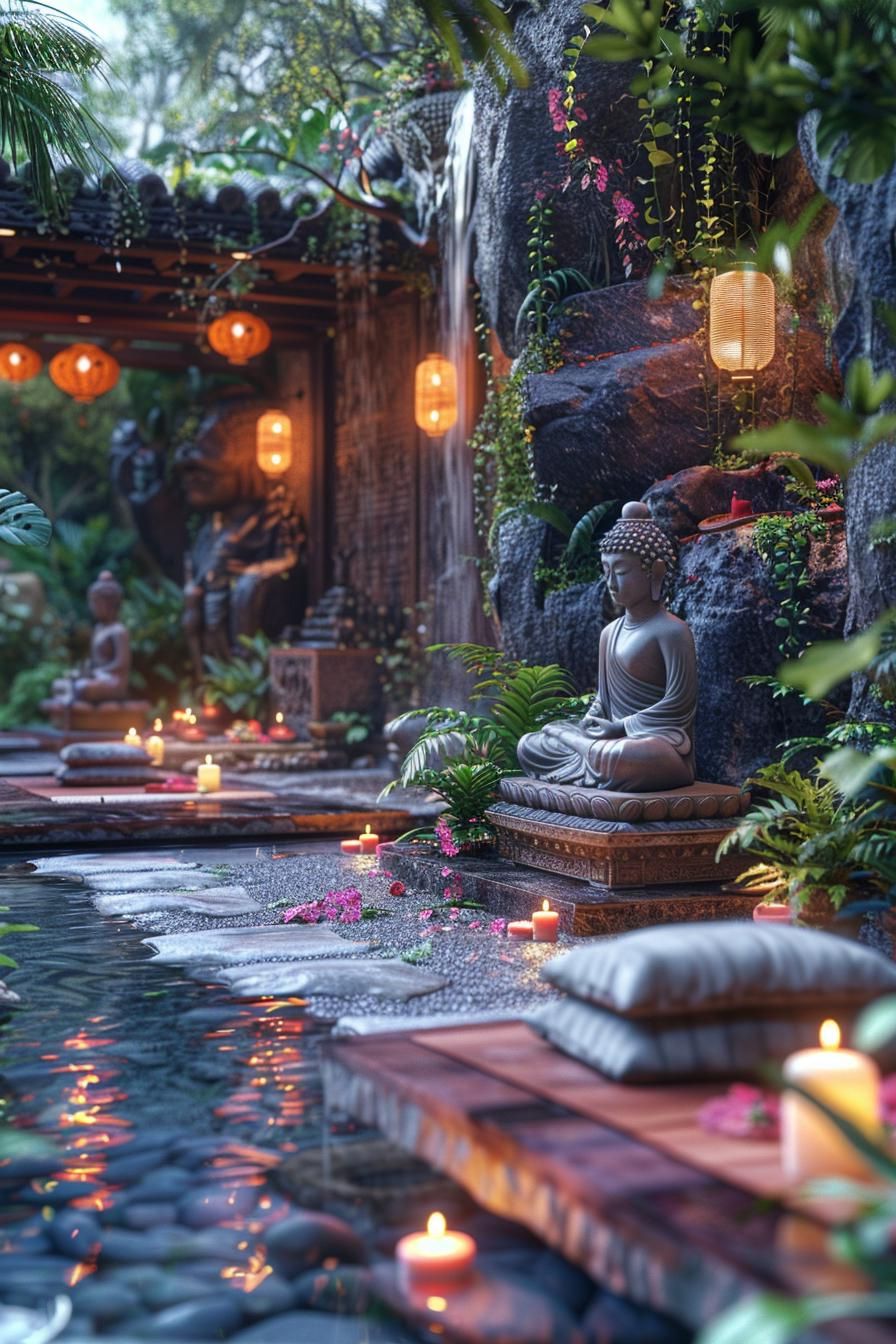 31 Gorgeous Outdoor Patio Ideas to Try Now 42 20. Outdoor Yoga Oasis: Water and Sculptures-1