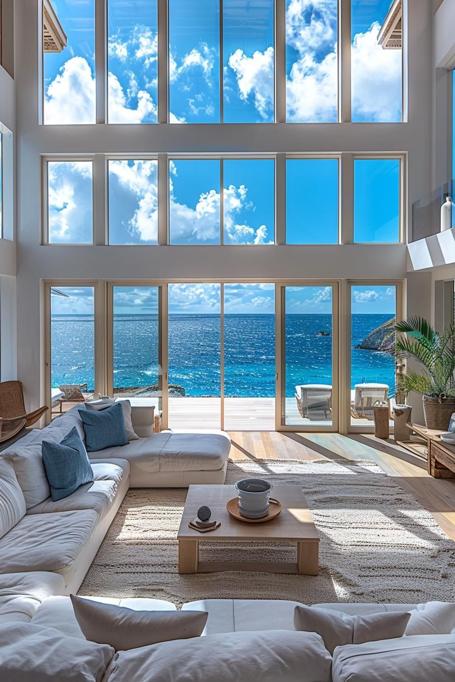 15 Aesthetic Modern Coastal Living Room Ideas 13 4. Ocean View Window Installation-2