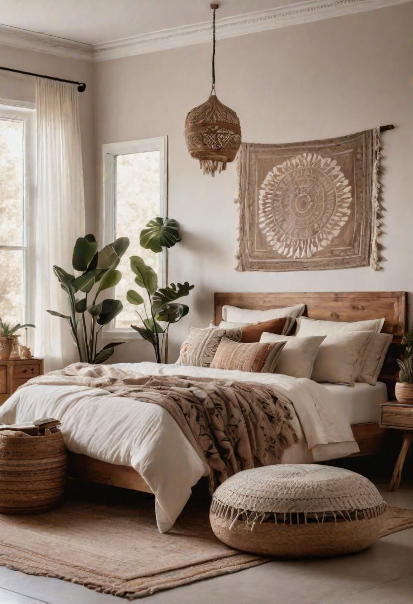 51 Neutral Bedroom Designs: Effortless Elegance for Peaceful Dreams 25 21. Boho Neutral Bedroom Décor-1