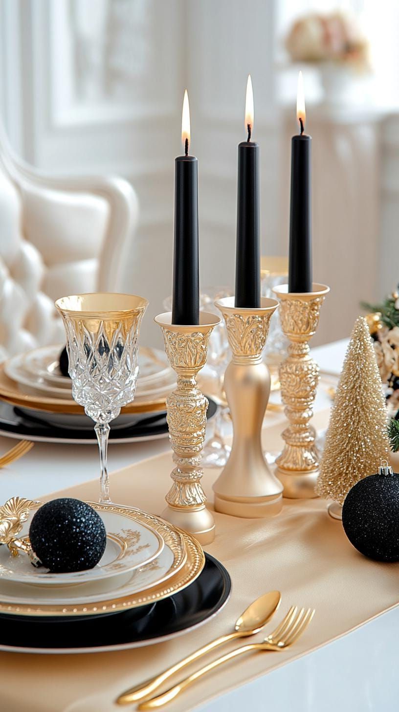 1. Elegant Black and Gold Christmas Table with Opulent Accents-1