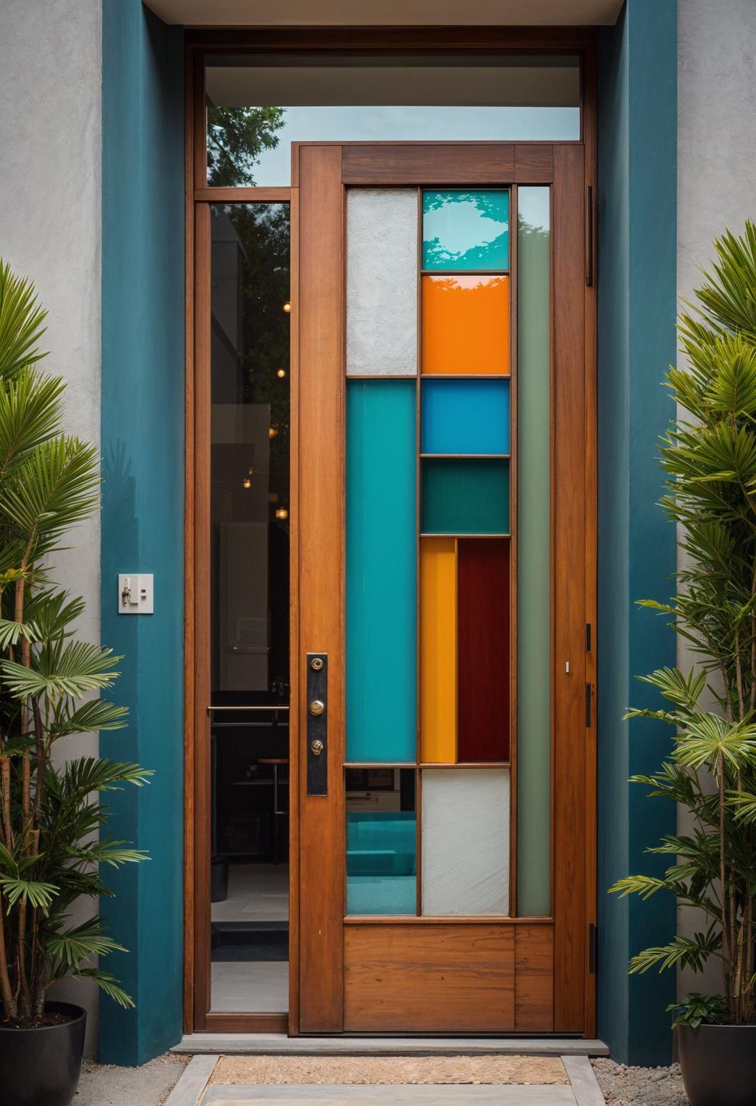 29 Stunning Wooden Door Designs for Main Entrances 32 14. Vibrant Mid-Century Entry Door-2