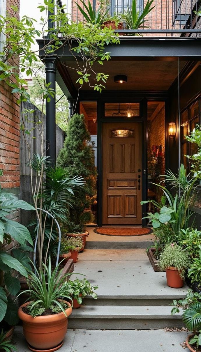 25 Beautiful Front Porch Ideas to Elevate Your Home Style 23 8. Urban sanctuary: Integrate industrial elements like raw metal structures with vibrant art pieces and greenery-0