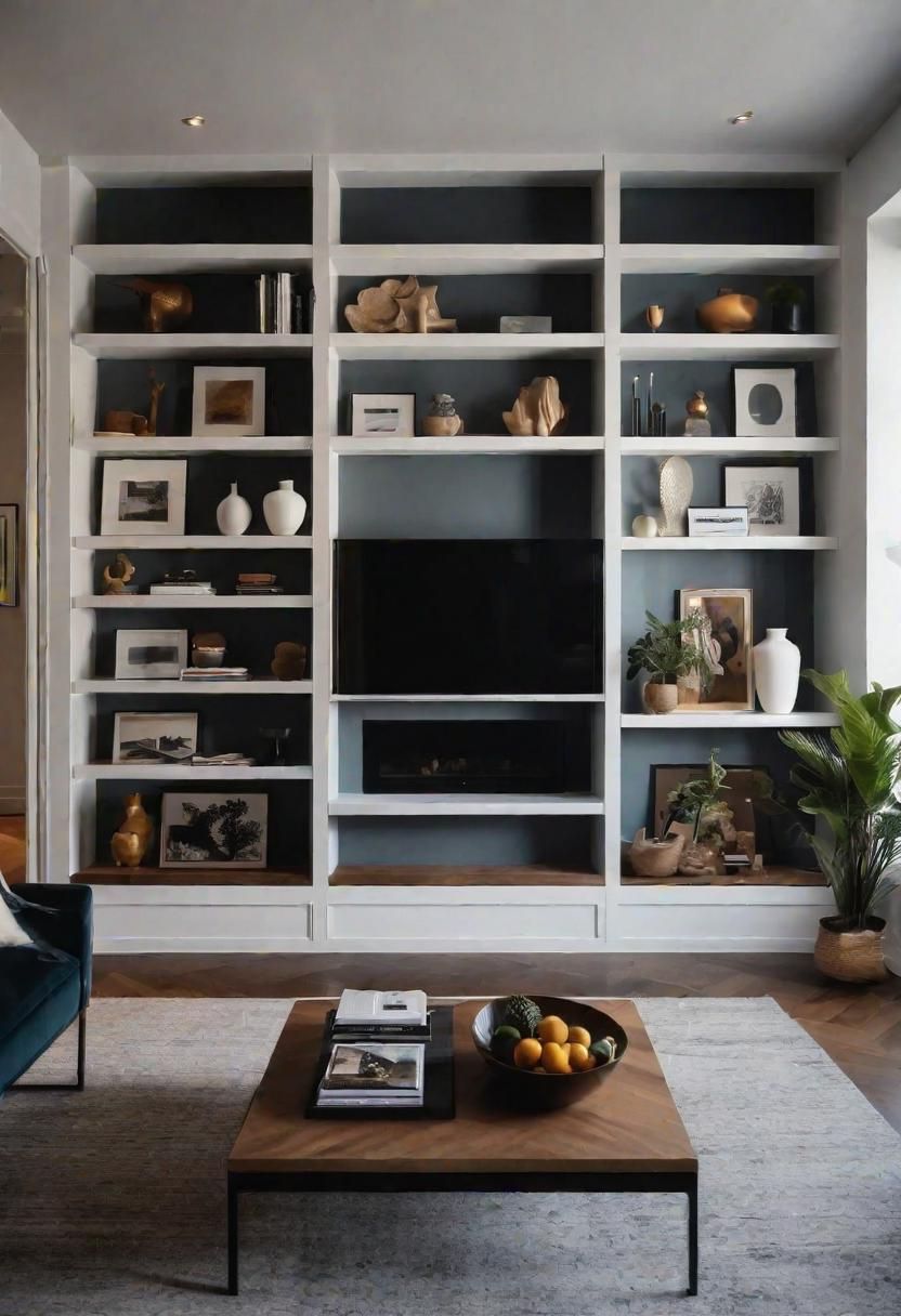 21 Elegant Built-In Shelves Ideas for the Living Room 27 18. Artistic Built-In Shelving Display-2