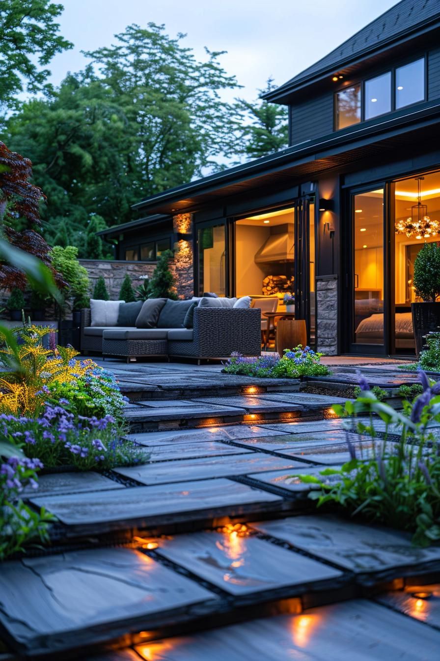 23 Gorgeous Paver Patio Ideas You Must See 47 17. Evening Ambiance with Inlaid Lights-0