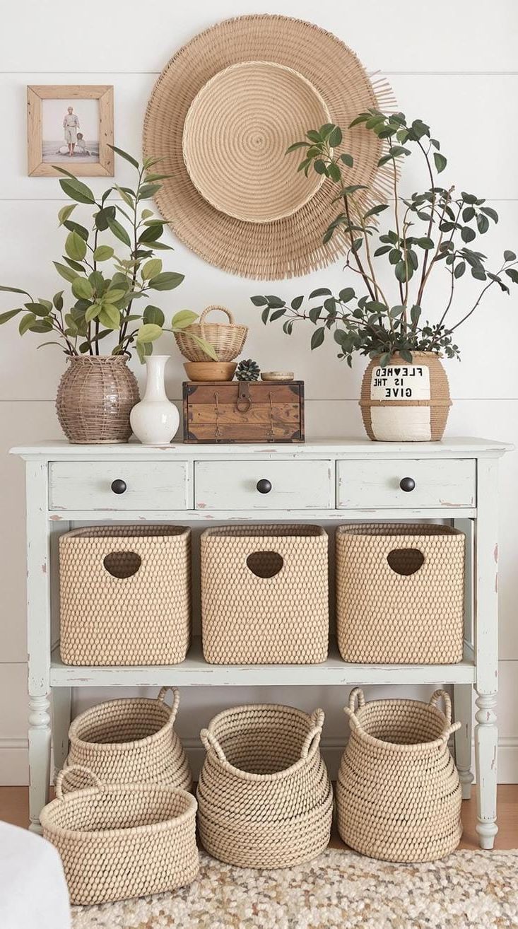 23 Unique Boho Farmhouse Living Room Ideas To Copy 25 8. Reclaimed Retreat: Use second-hand furniture with distressed finishes, setting the stage with pastel walls and natural fiber baskets for storage-0