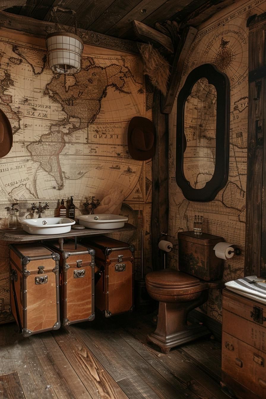 23 Dream Bathrooms to Inspire Your Creative Genius 41 22. Explorer's Paradise: Maps and Suitcases-1