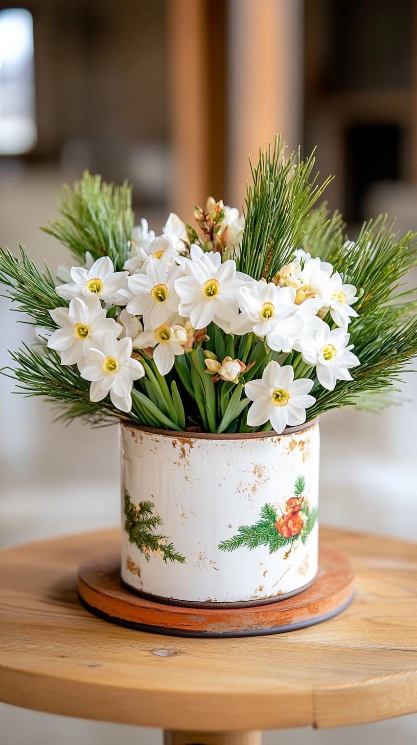 15 New Winter Floral Arrangements For Stunning Centerpieces 32 11. Tea Tin Winter Arrangements-1