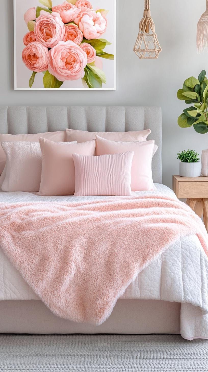 21 New Bedroom Ideas for Your 2025 Refresh 35 11. Soft pinks and pastels with faux fur accents-2