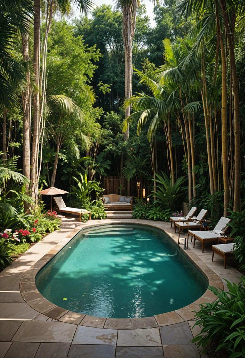 21 Stunning Small Pool Design Ideas For Tiny Backyards 9 3. Backyard Tropical Oasis Pool Design-1