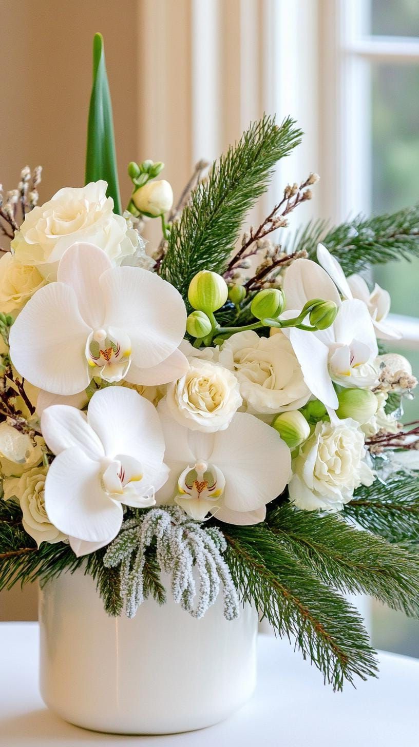 15 New Winter Floral Arrangements For Stunning Centerpieces 35 12. Frosty Orchid Centerpiece Inspiration-1