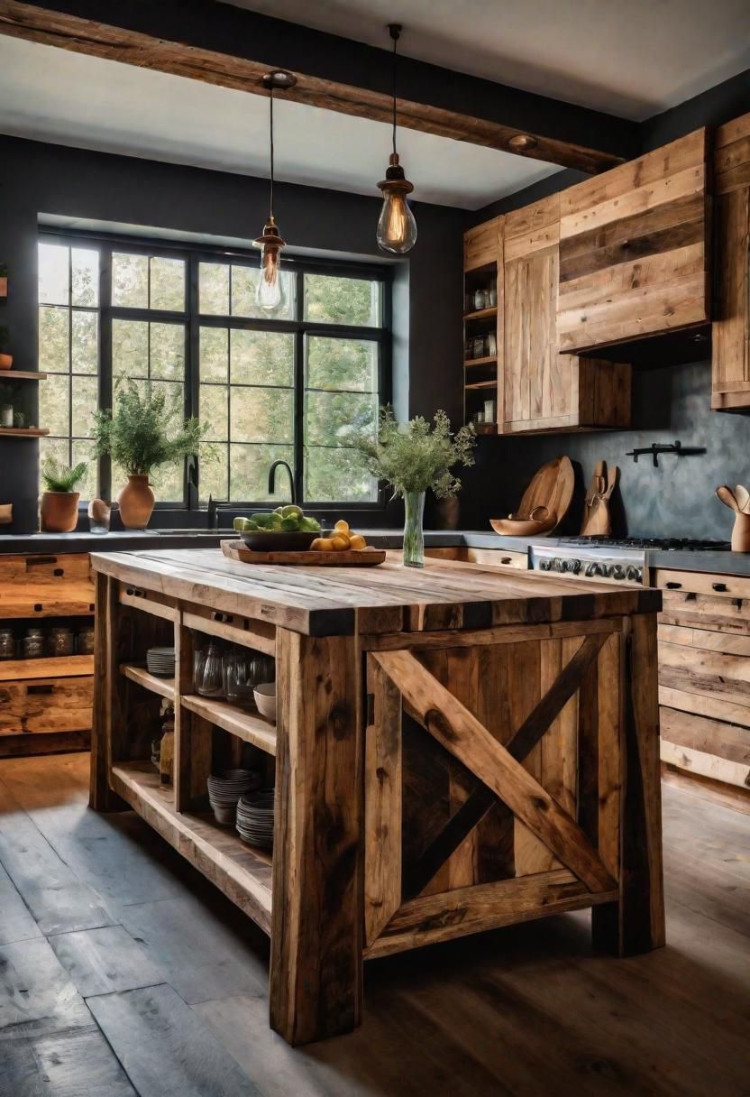 14. Rustic Reclaimed Wood Kitchen Island-0