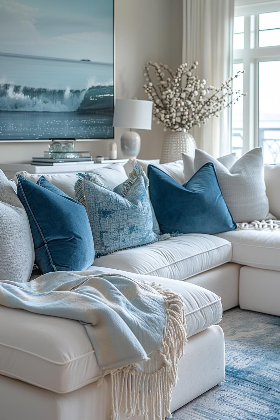 15 Aesthetic Modern Coastal Living Room Ideas 15 5. Coastal Artistic Touches for Interiors-1