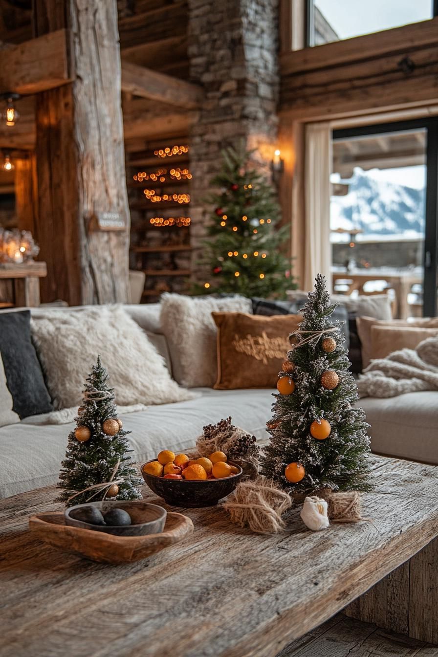 21 Cozy Mountain Lodge Christmas Decor Ideas 50 19. Rustic Mini Tree Decor Ideas-2