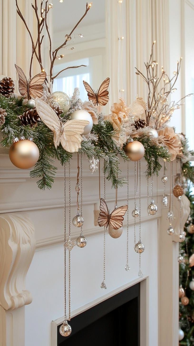 19 Best Winter Mantle Decor Ideas To Cozy Up Your Home In 2025 43 17. Crystal Butterfly Mantle Ornaments-1