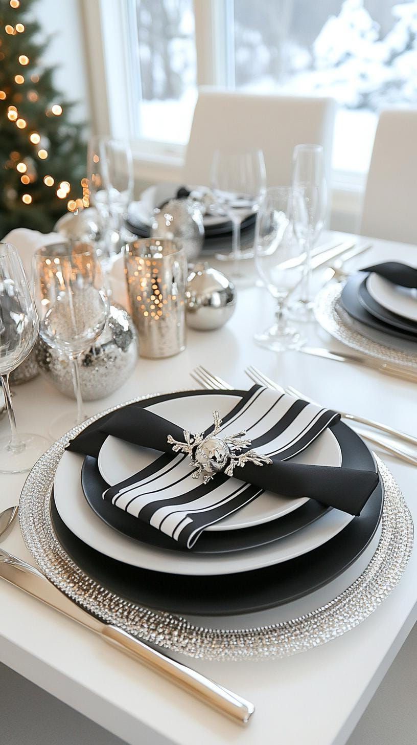 15 Unique Winter Tablescapes To Transform Your Dining Room 16 5. Monochrome Winter Tablescapes-2