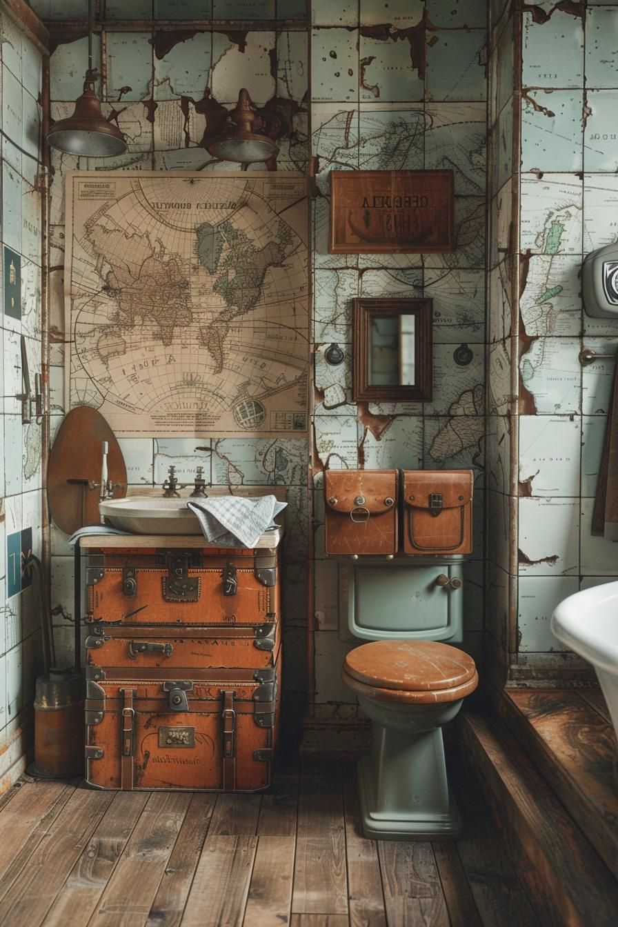 23 Dream Bathrooms to Inspire Your Creative Genius 40 22. Explorer's Paradise: Maps and Suitcases-0