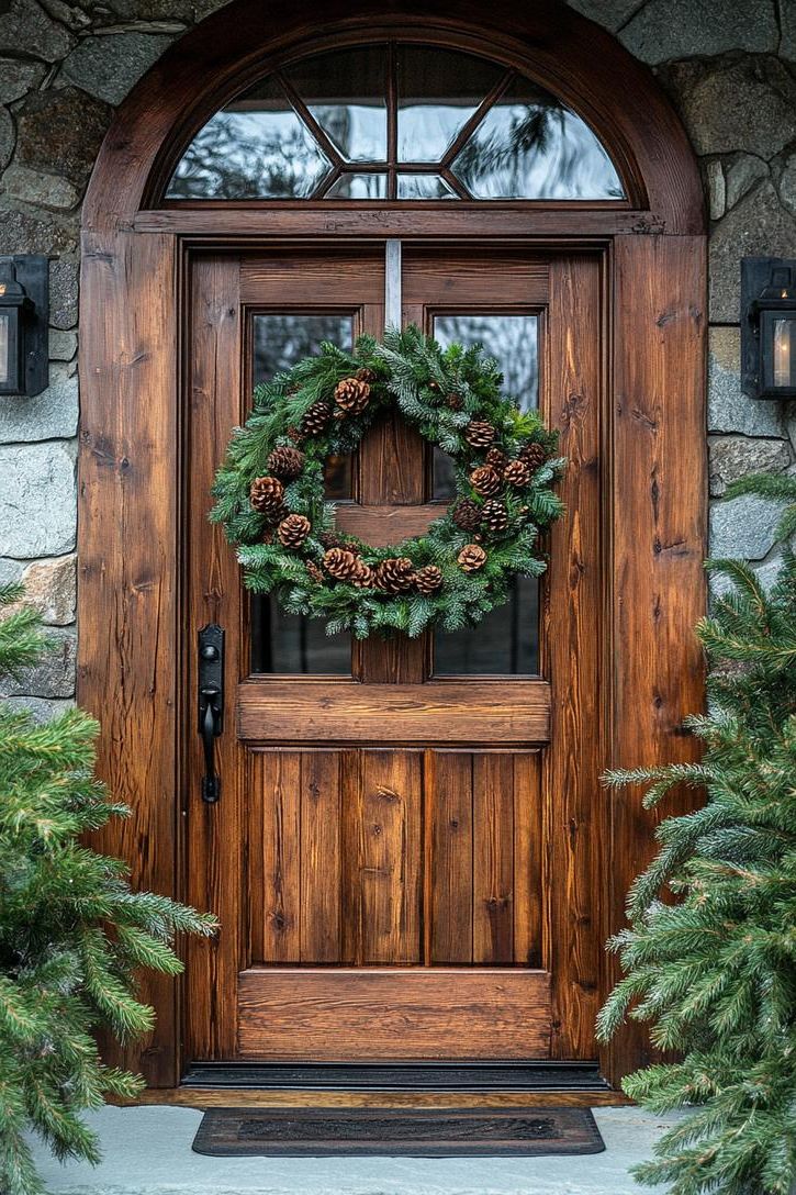21 Cozy Mountain Lodge Christmas Decor Ideas 12 4. Rustic Evergreen Wreath Creations-1