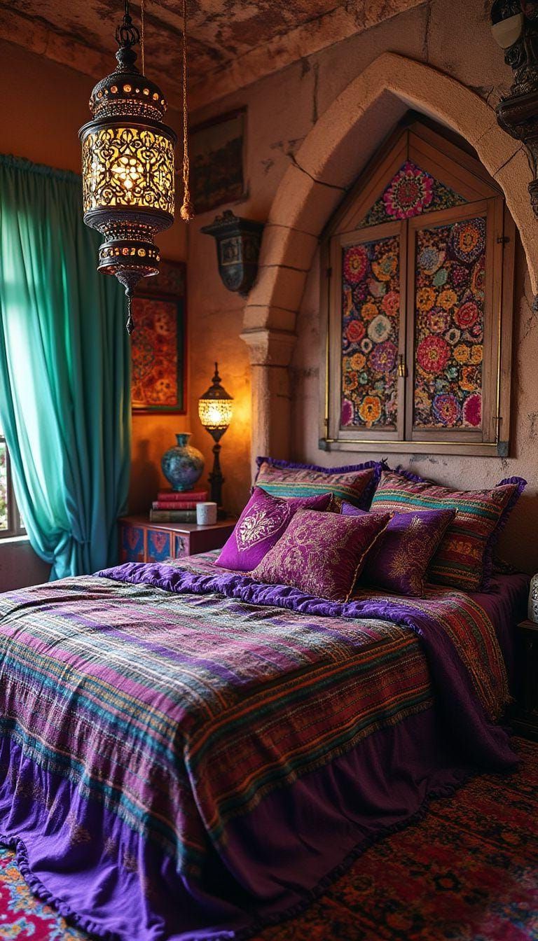4. Moroccan Magic Cave: Mix jewel tones of purple, emerald, and gold with intricate lantern lighting-0