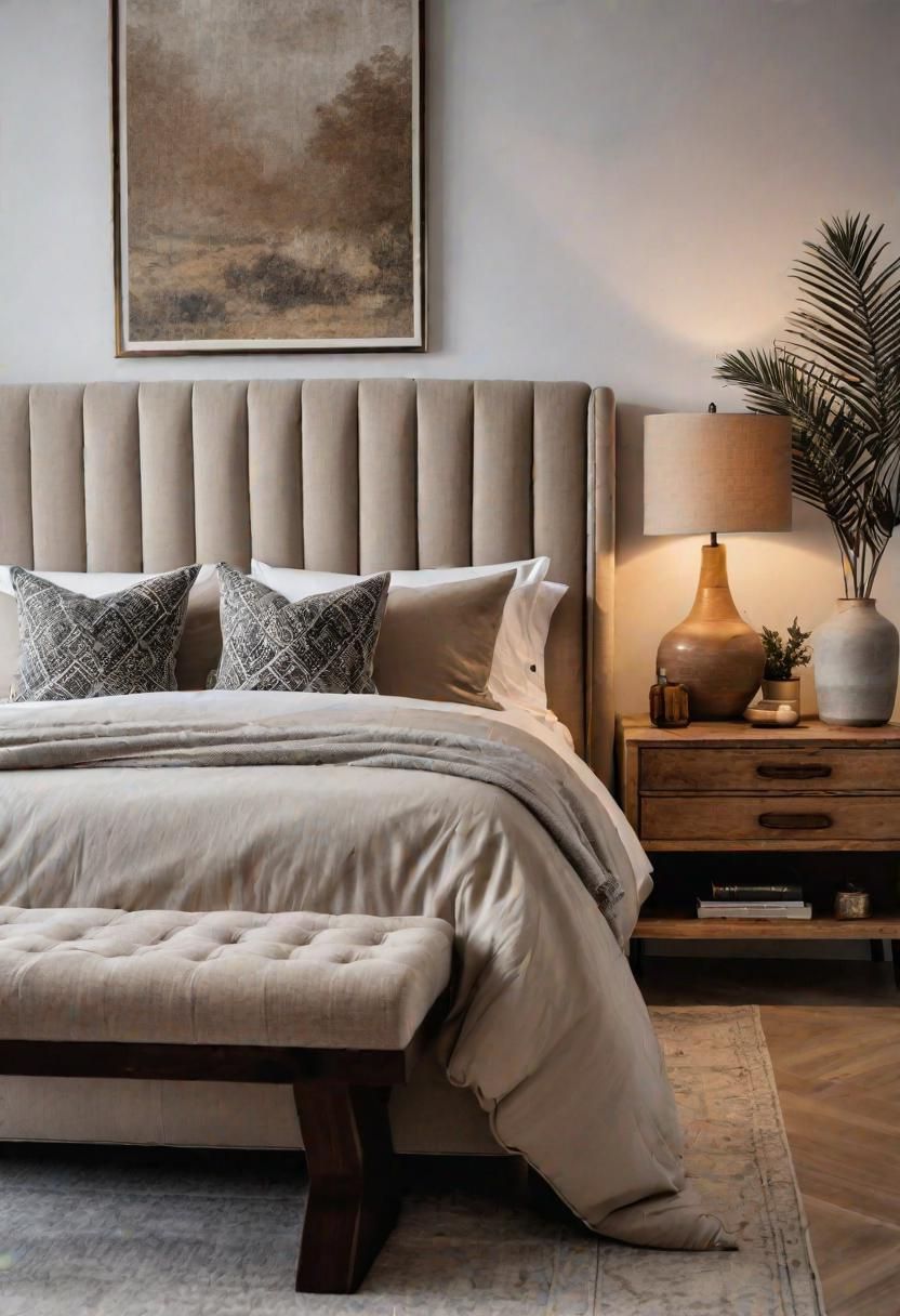 51 Neutral Bedroom Designs: Effortless Elegance for Peaceful Dreams 37 30. Elegant Eclectic Bedroom Mix-1