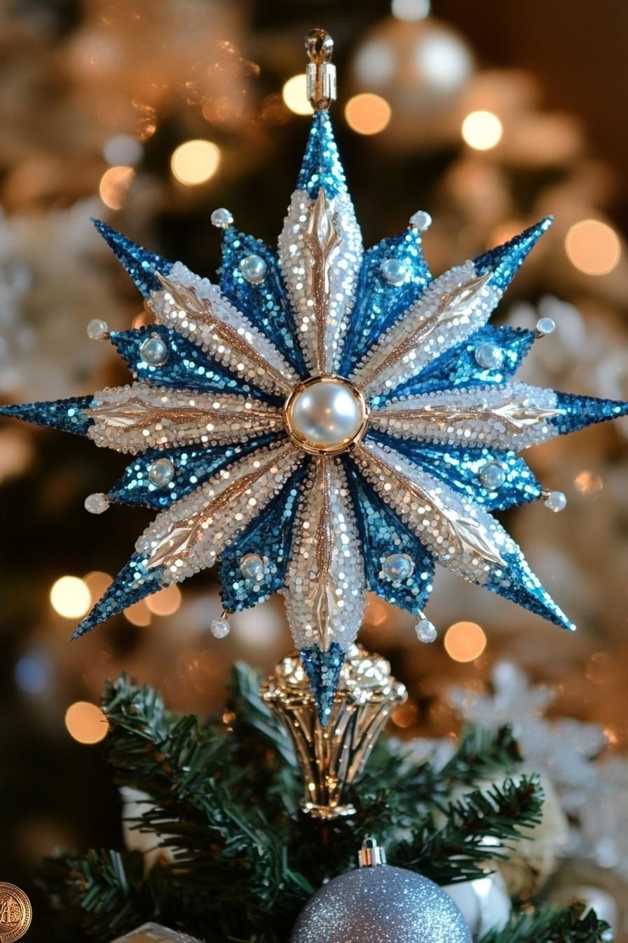 21 Gorgeous Blue Christmas Decor Ideas You Must See 50 21. Frosty Tree Topper Glam-1