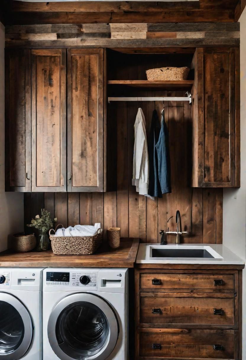20 Innovative Laundry Room Cabinet Ideas: Stylish Storage Solutions 19 14. Rustic Wood Laundry Cabinets-0