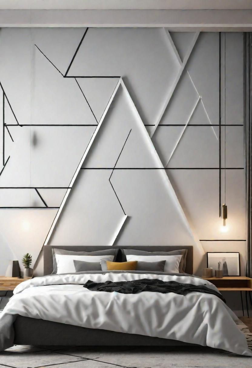 35 Stunning Bedroom Accent Walls For A Cozy Makeover 3 1. Geometric Tape Accent Wall-0