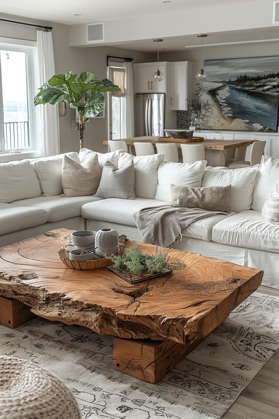 15 Chic Neutral Coastal Living Room Ideas You Will Love 5 1. Coastal Driftwood Coffee Table Inspiration-2