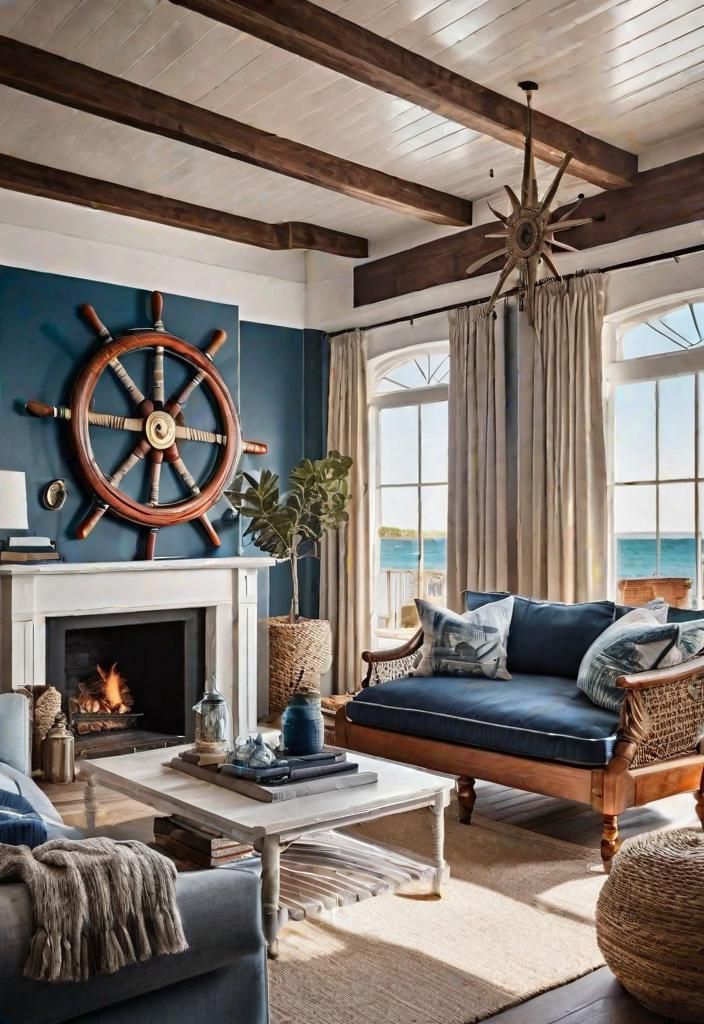 43 Inspiring Coastal Living Room Ideas 12 10. Coastal Room Nautical Accents-0