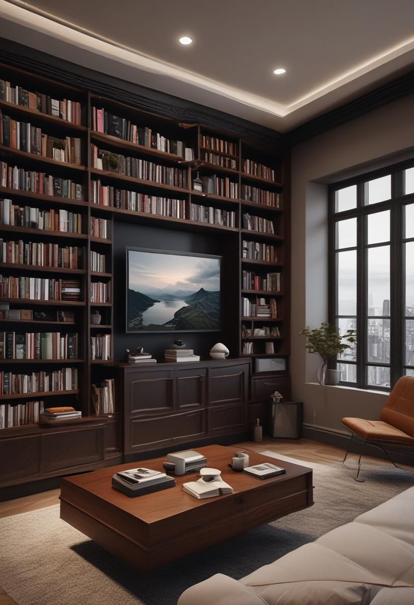 21 Elegant Built-In Shelves Ideas for the Living Room 12 10. Dark Wood Entertainment Center Shelves-0