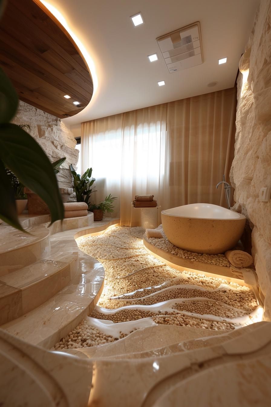5. Luxurious Sunken Bathtubs with Pebble Inlays-1