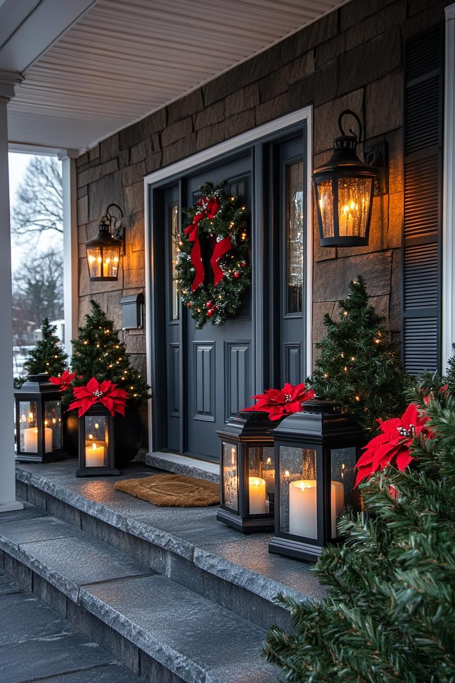 16 Unique Front Porch Christmas Decor Ideas for Holiday Season 15 5. Rustic Porch Lanterns for Christmas-1