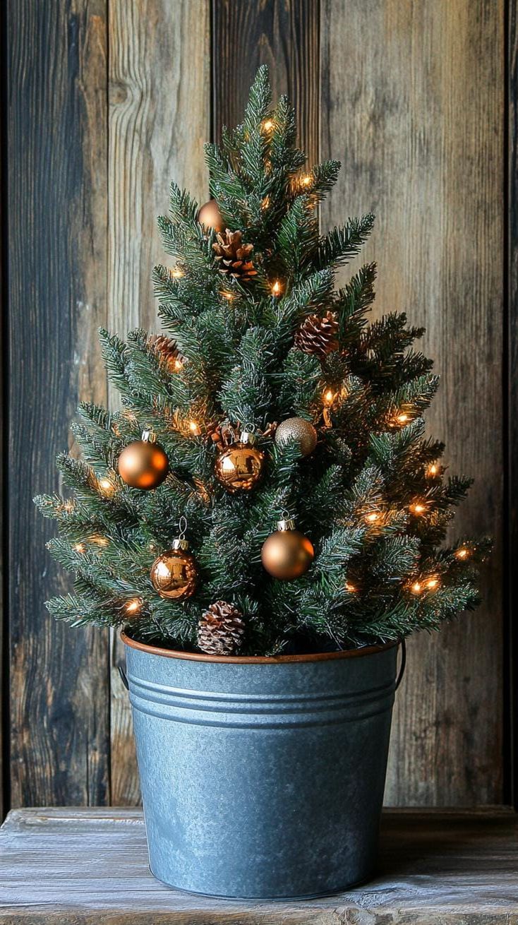 21 Magical Christmas Decor Inspiration for a Cozy Home 6 2. Potted Christmas Tree in Bucket-0