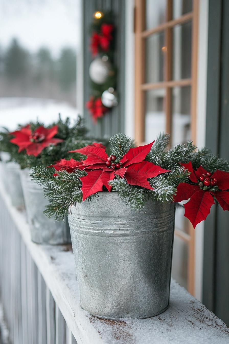 22. Evergreen-filled Galvanized Metal Buckets-1