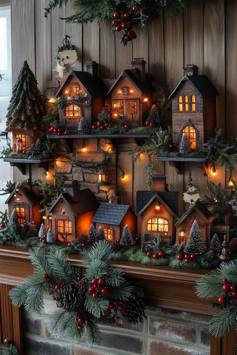 1. Festive Mantel Village Display Ideas-0