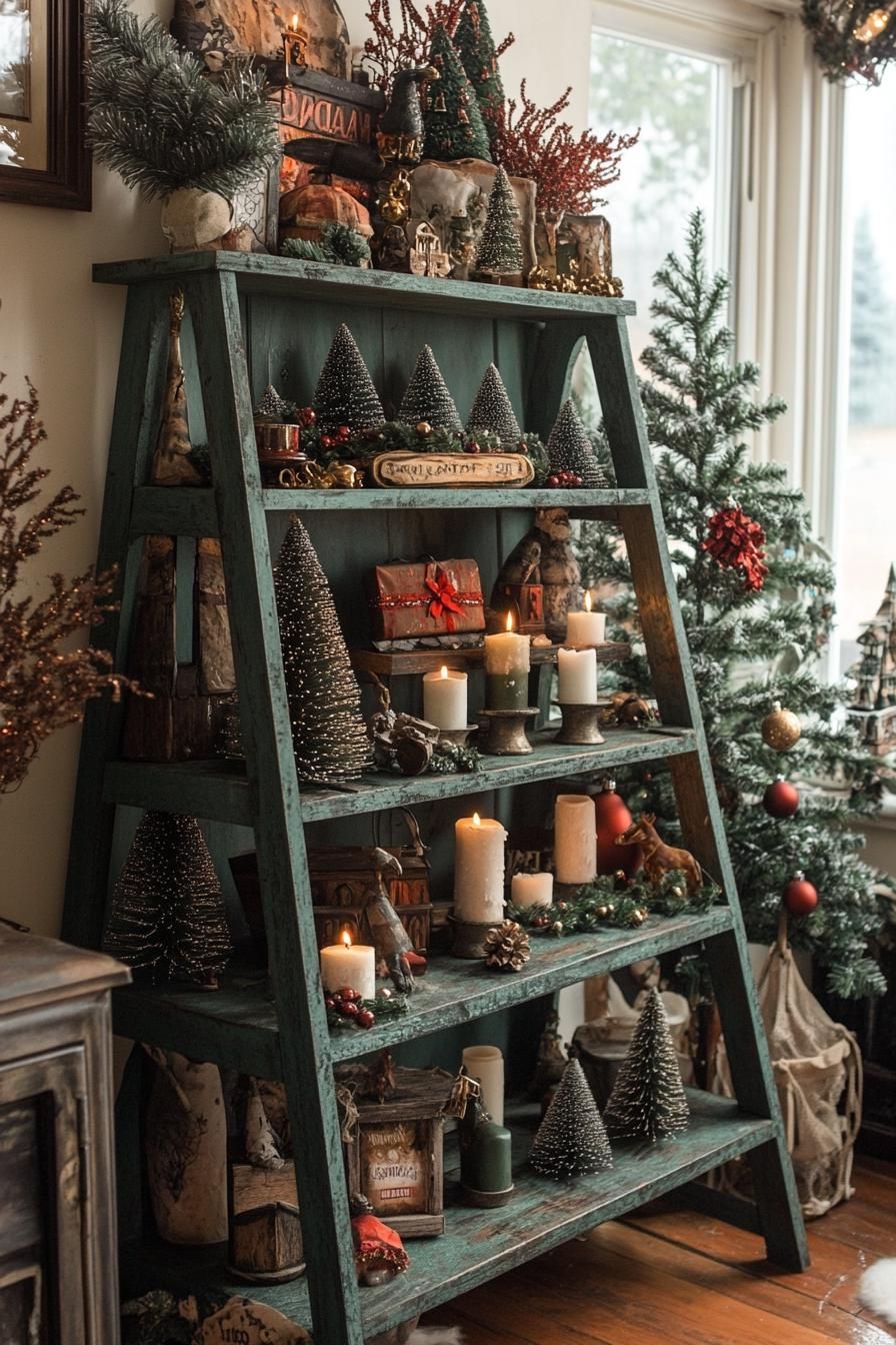 19. Festive Rustic Ladder Shelf Decor-1