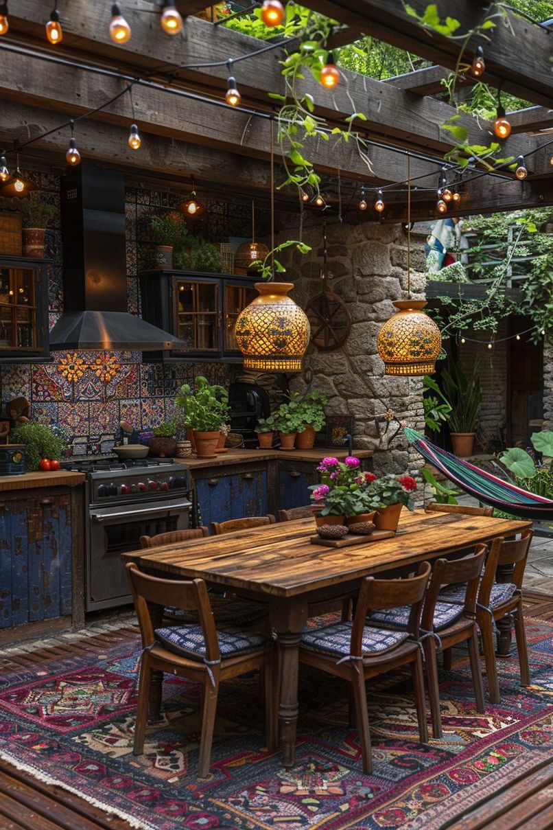 21 Stunning Outdoor Kitchen Patio Ideas (NEW) 11 4. Boho Chic Patio Kitchen-1