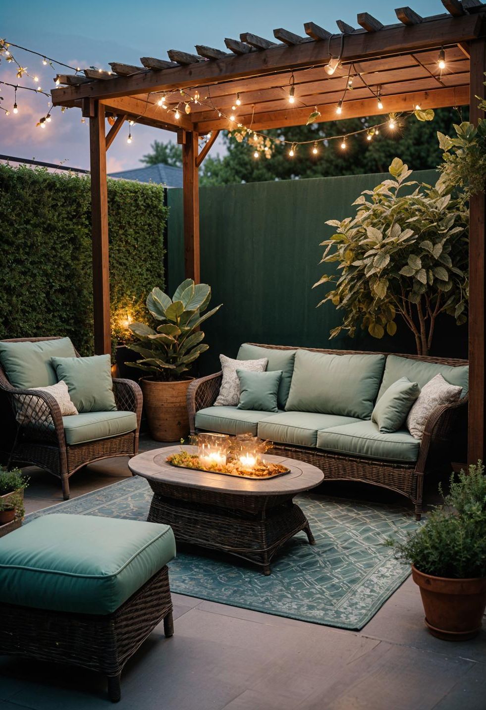 19 Unique Concrete Patio Ideas You Must See (New) 13 5. Sage Green Patio Oasis-1