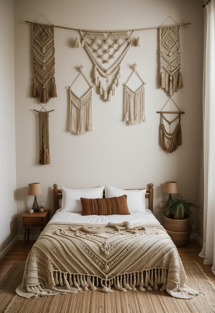 36 Earthy Bedroom Ideas for a Serene Space 13 6. Boho Macrame Wall Hangings-0