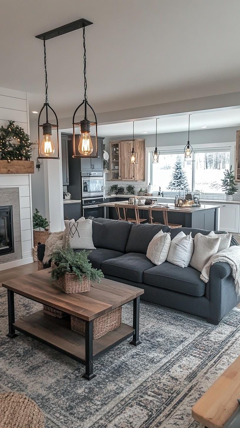 23 Best Modern Farmhouse Living Room Ideas To Inspire You 26 9. Subtle Industrial Touches with Edison Bulb Lighting Fixtures-0