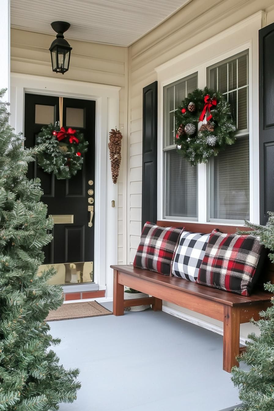 16 Unique Front Porch Christmas Decor Ideas for Holiday Season 32 11. Festive Buffalo Check Decor Ideas-1