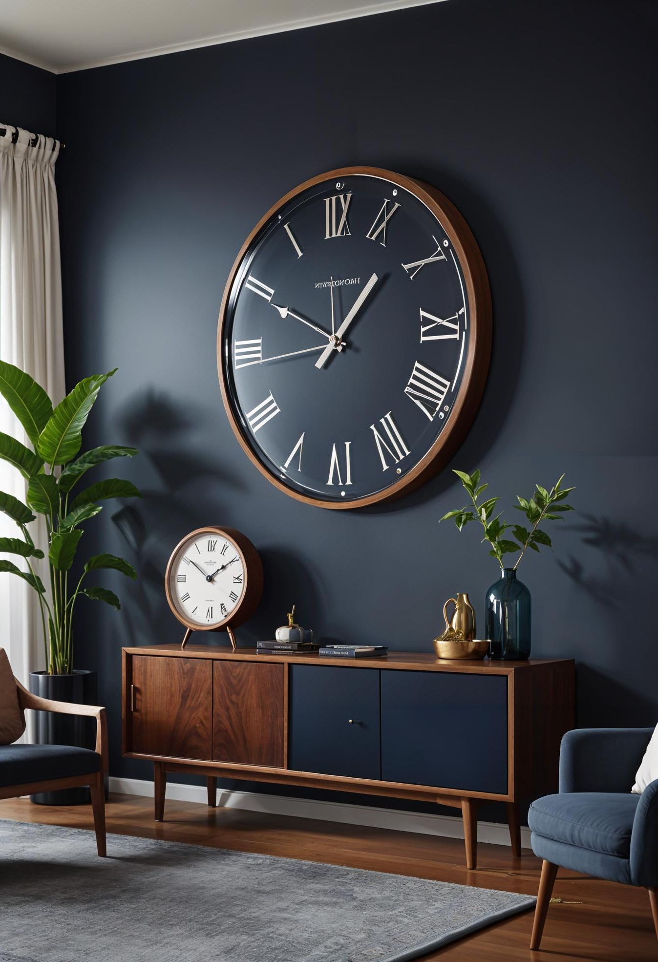 15 Best Moody Mid Century Modern Living Room Ideas 16 4. Sleek Midnight Blue Living Room-2