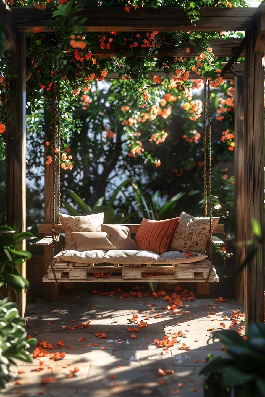 15 Gorgeous Budget-Friendly Back Patio Ideas 10 4. Cozy Pallet Swing Reading Nook-1