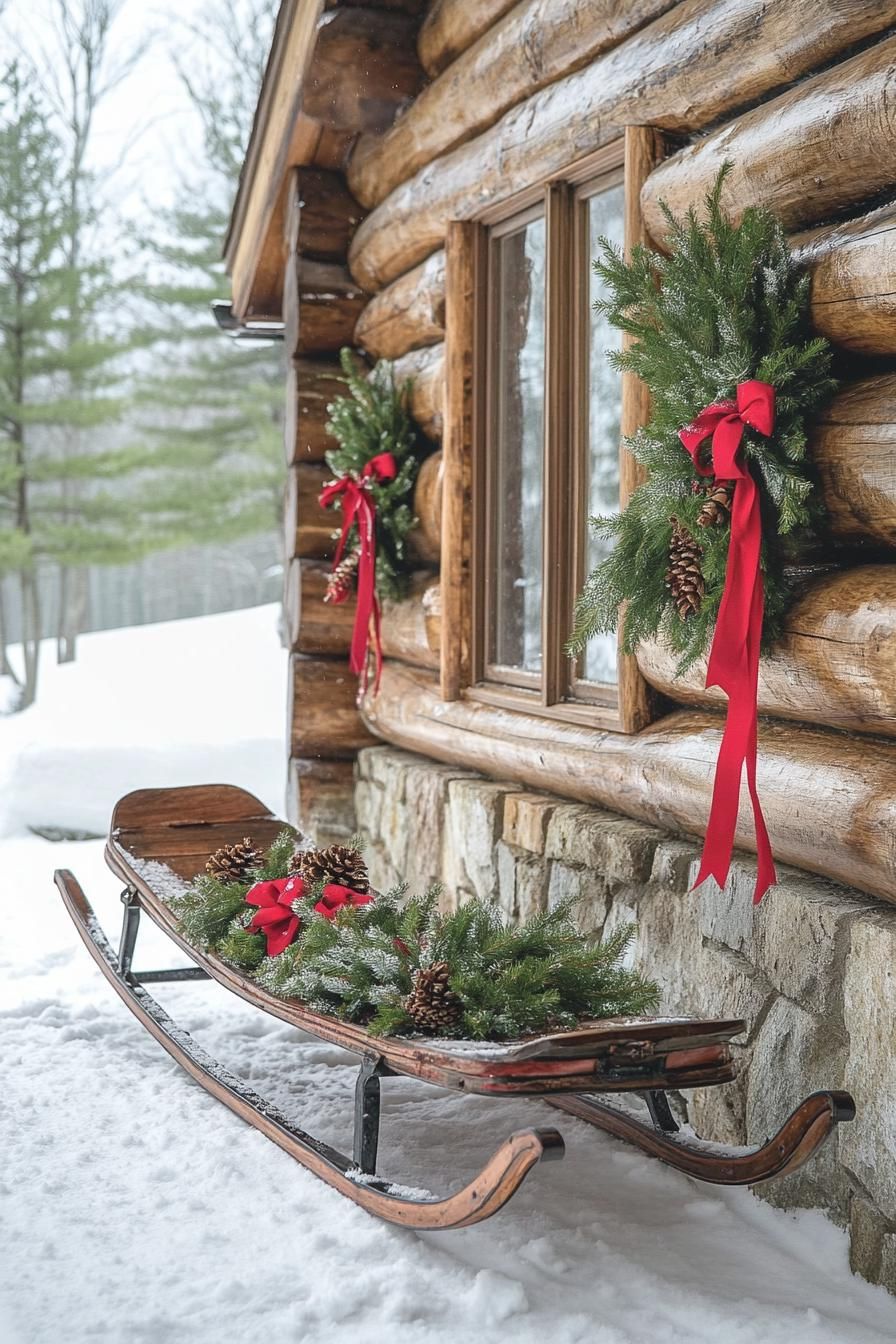 21 Cozy Mountain Lodge Christmas Decor Ideas 51 20. Vintage Sleds & Evergreen Accents-0