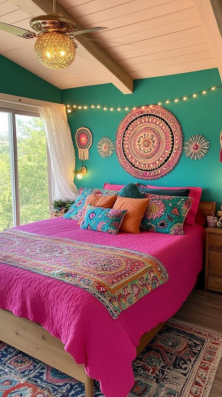 17. Bohemian Neon Festival: Splash neon pinks and blues with festival-inspired string lights and vibrant prints-1