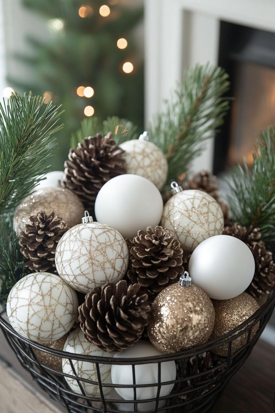 19 Elegant Black and White Christmas Decor Ideas 40 18. Monochrome Holiday Basket Display-0