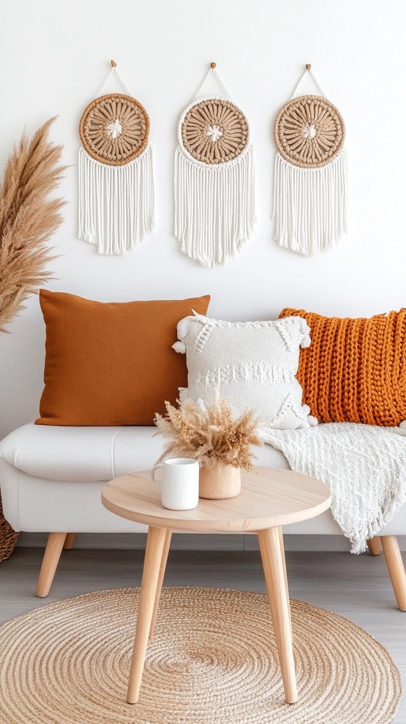 20 Cozy Winter Decor Ideas to Transform Your Home 27 10. Macrame wall hangings with winter white and natural textures-2